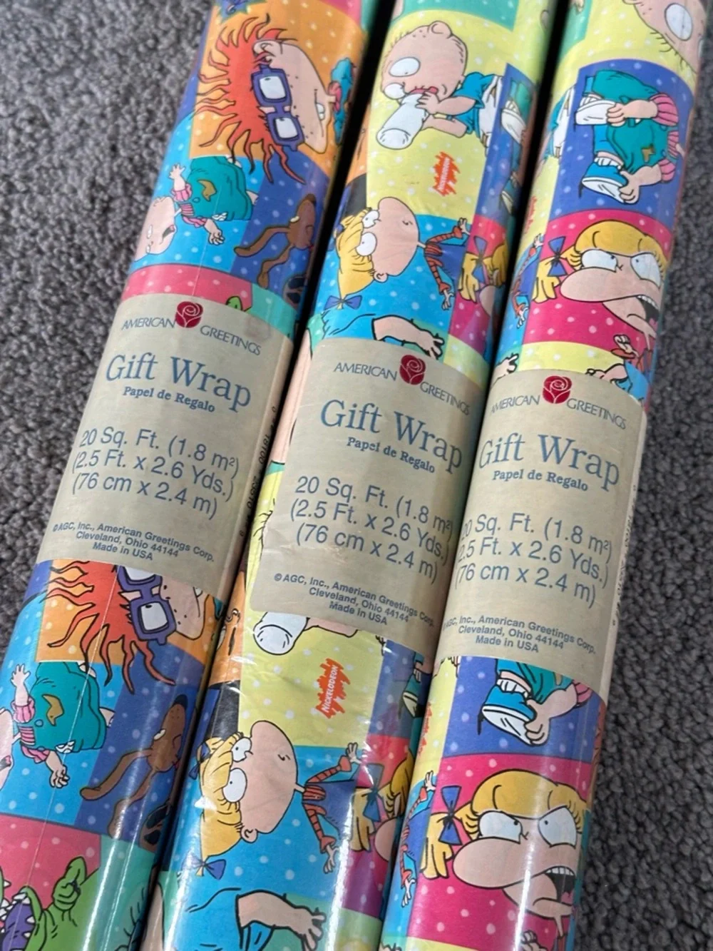 3 Rolls 1997 Nickelodeon American Greetings Rugrats Gift Wrapping Paper Prop Y2K